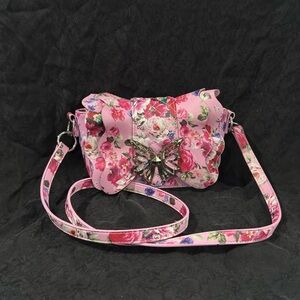 Betsey Johnson Flights of Fancy Pink Floral Ruffle Butterfly Crossbody Bag